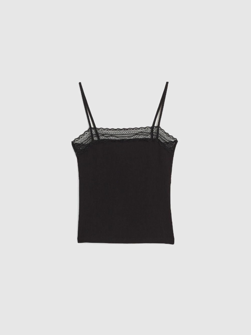 Madewell Lace-Trim Square-Neck Black Tank SMALL